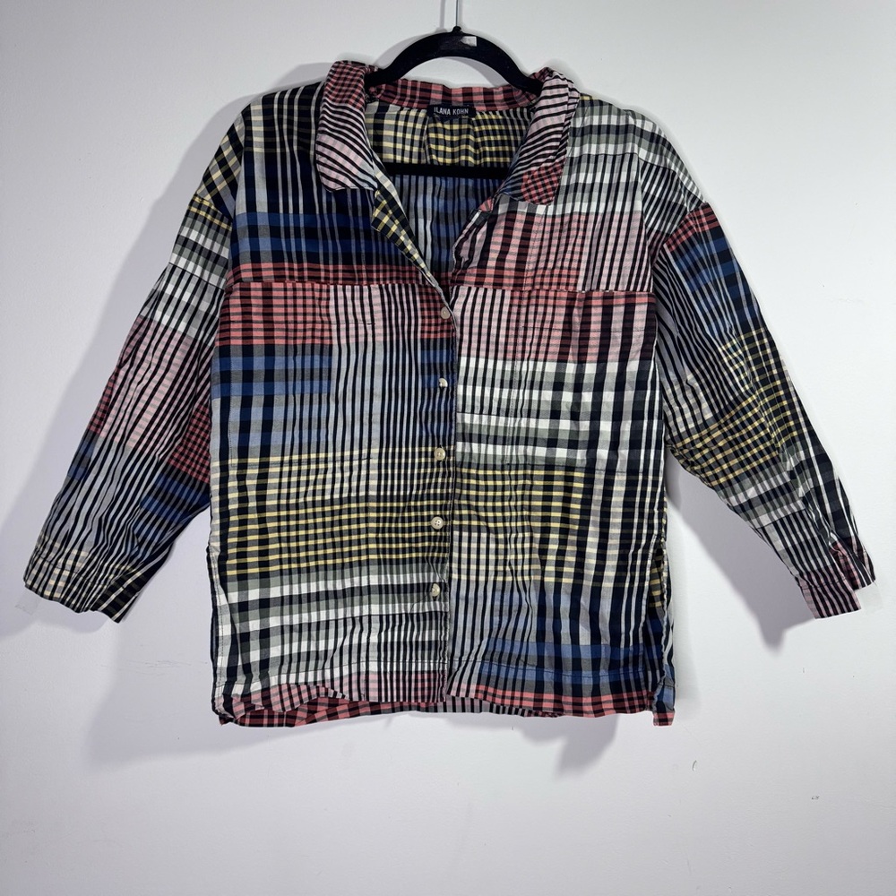 Ilana Kohn Plaid Patchwork Button Front Shirt Xs … - image 3